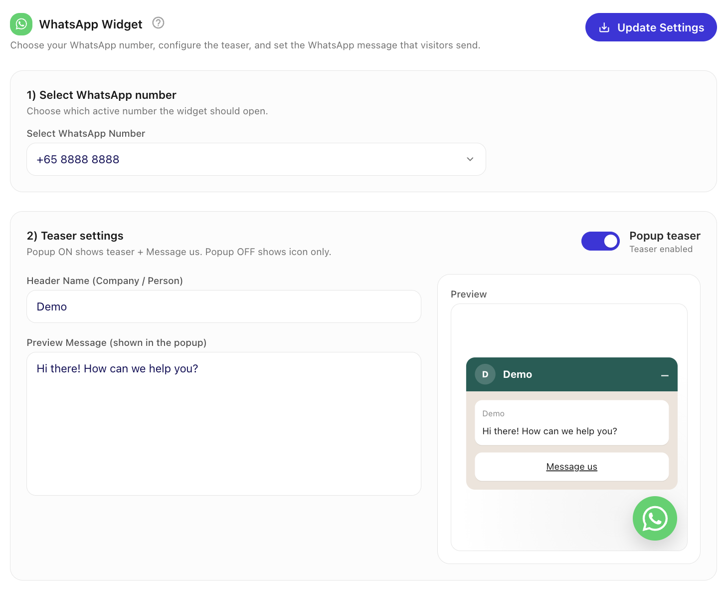 Widget Configuration Panel