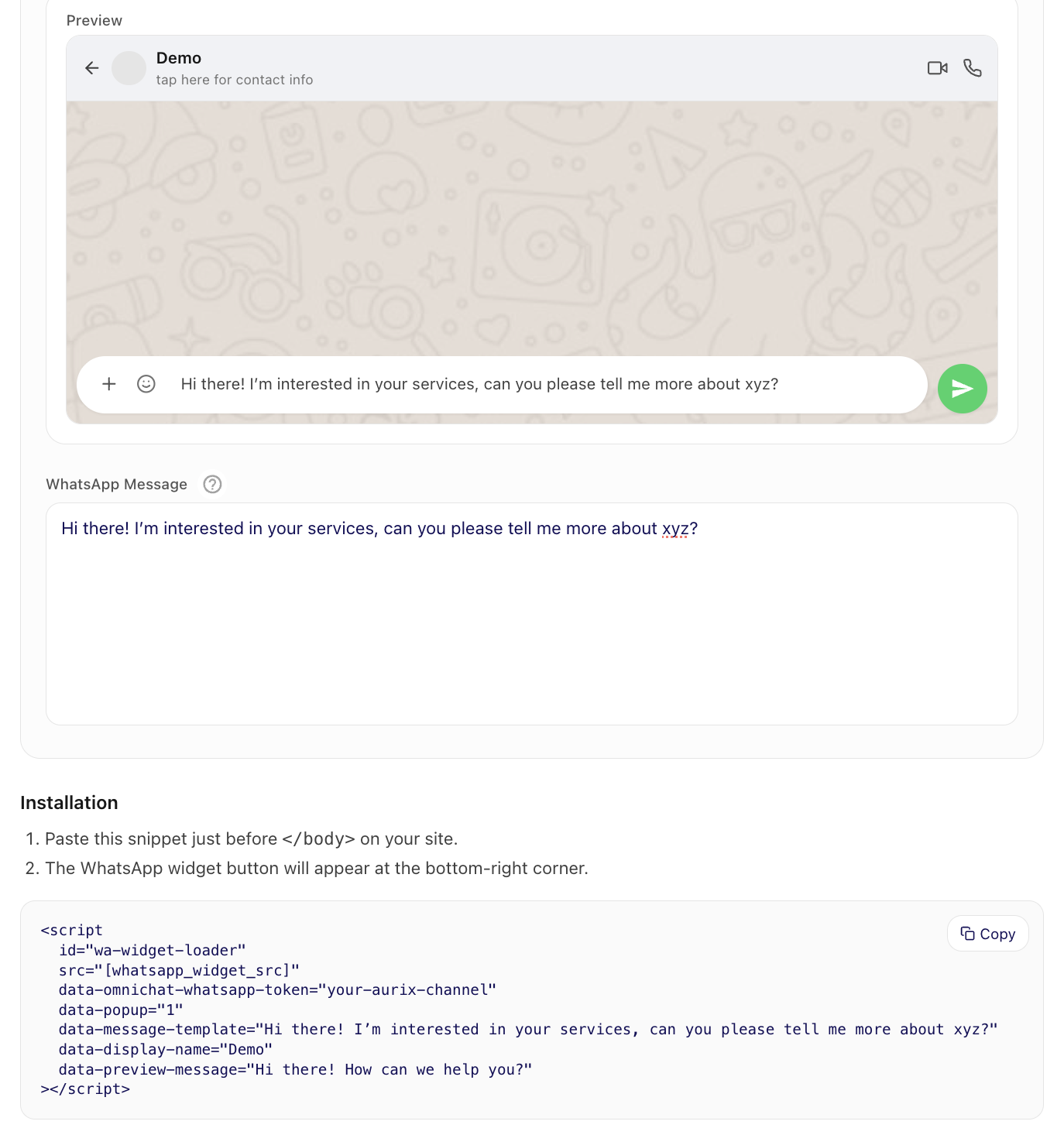 Widget Installation Snippet
